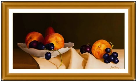Jane Jones Original Food Still Life Oil Painting Signed Framed on Board