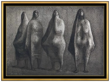 Francisco Zuniga Cuatro Figuras De Pic Original Print Signed Figures Framed Art