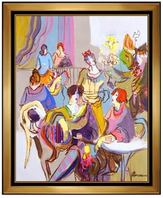 Isaac Maimon Large Original Ladies Cafe Acrylic Painting Signed on Canvas