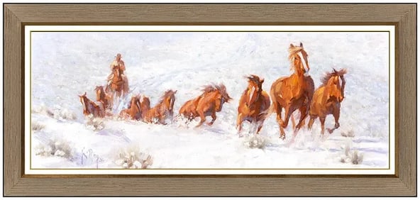 Jim Rey Original Western Landscape Horse Oil Painting Signed Framed on Canvas