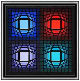 Victor Vasarely Quad Vega Original Silkscreen Signed Geometric Abstract Framed