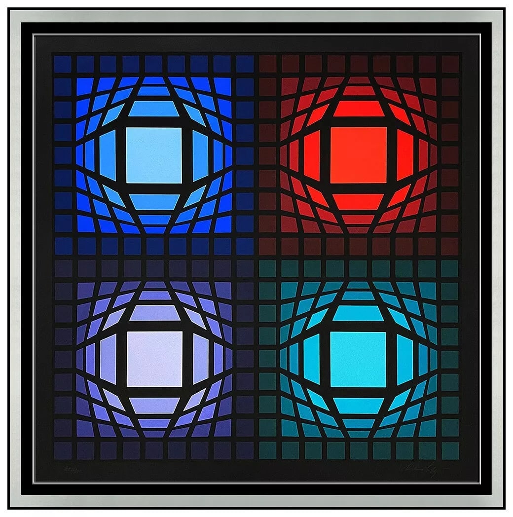 Victor Vasarely Quad Vega Original Silkscreen Signed Geometric Abstract Framed (1 of 5)