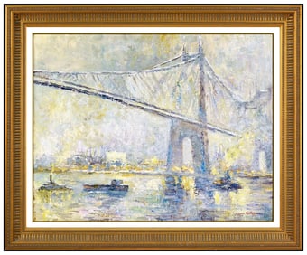 Johann Berthelsen Original New York City Winter Oil Painting Signed on Board