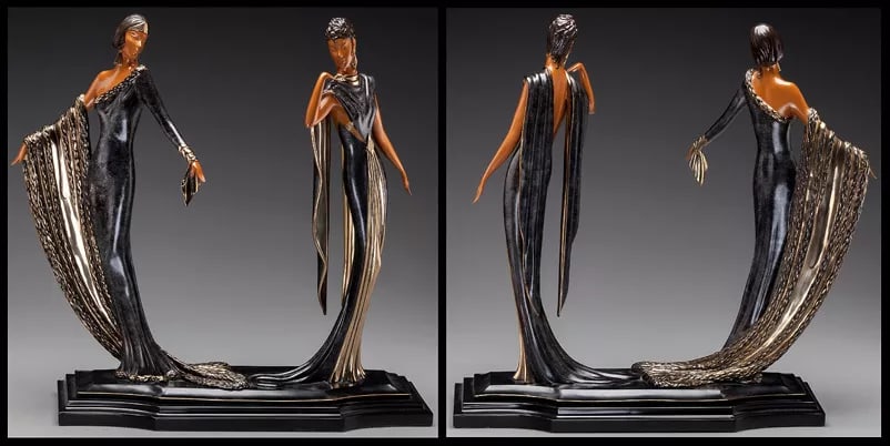 Erte Duetto Original Bronze Sculpture Signed Art Deco Female Dance Large Art (1 of 4)