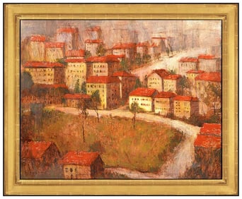 Seth Winegar Original Spanish Cityscape Oil Painting Signed Framed on Board