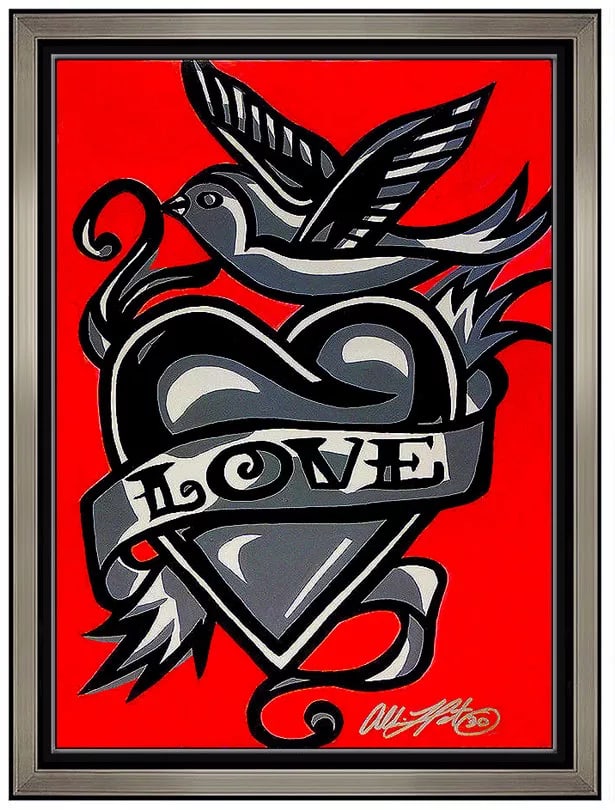 Allison Lefcort Love Sparrow Rare Original Acrylic Painting Signed Pop Graffiti (1 of 4)