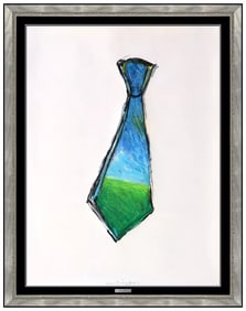 Jim Dine Original Tie Landscape Gouache Painting Signed Modern Framed Art