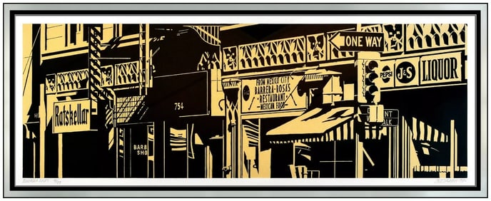 Robert Cottingham Barrera Rosas Original Color Linoleum Signed Large Art