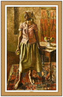 Robert Brackman Original Lady Portrait Oil Painting Signed Framed on Canvas: This Lot Includes:Gallery Coa & Free Domestic Shipping (*Insurance And International Shipping For An Additional Charge)Artist: Robert Brackman Title: Woman With FruitMedium: Oil Painting On Canvas Siz