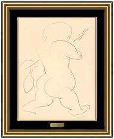 Jean Charlot Original Male Figure Graphite Drawing Signed Framed on Paper