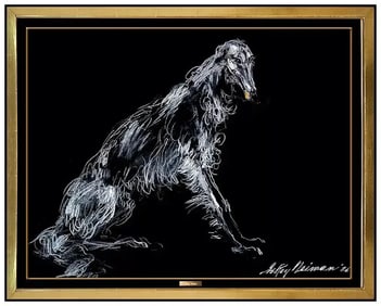 Leroy Neiman Original Borzoi Dog Oil Painting Signed Modern Framed Art