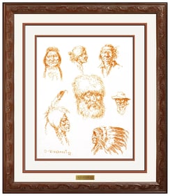 Olaf Wieghorst Original Native American Portrait Ink Drawing Signed Illustration