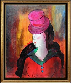 Linda Le Kinff Original Female Portrait Oil Painting Signed Modern on Board