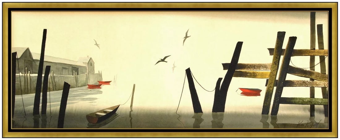 John Good Original Seascape Gouache Painting Signed Authentic Framed Art (1 of 4)