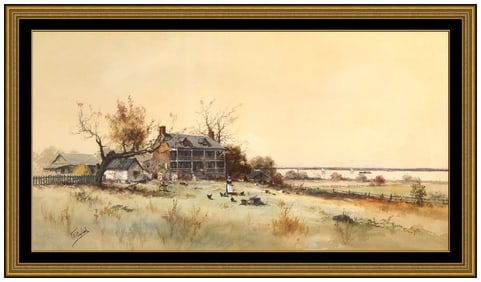 Frank English Original Water Landscape Watercolor Painting Signed Framed