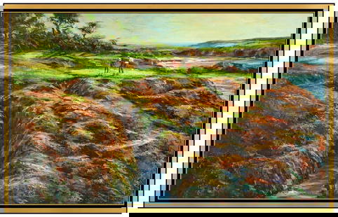 Ben Abril Large Original Golf Landscape Oil Painting Signed Framed on Canvas: This Lot Includes:Gallery Coa & Free Domestic Shipping (*Insurance And International Shipping For An Additional Charge)Artist: Ben AbrilTitle: Cypress Point Golf Medium: Oil Painting On CanvasSize: 30