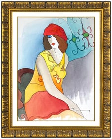 Itzchak Tarkay Original Lady Portrait Watercolor Painting Signed Framed Art
