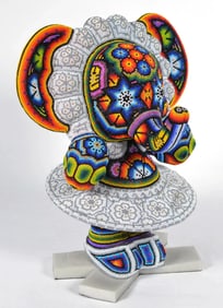 Chroma Rick Wolfryd Huichol Style Beaded Elephant Family Sculpture Signed