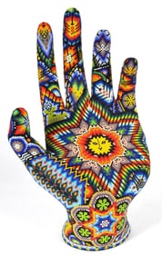 Chroma Rick Wolfryd Reaching Out Huichol Style Beaded 3D Sculpture Signed