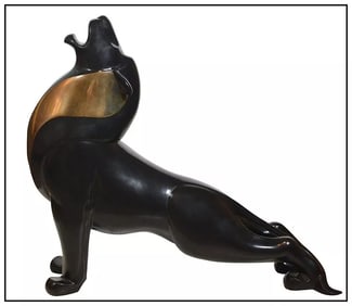 Loet Vanderveen Original Lion Roaring Bronze Sculpture Signed Large Animal Art