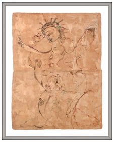 Jamali Large Original Figure Pigmentation Painting Signed Framed on Cork