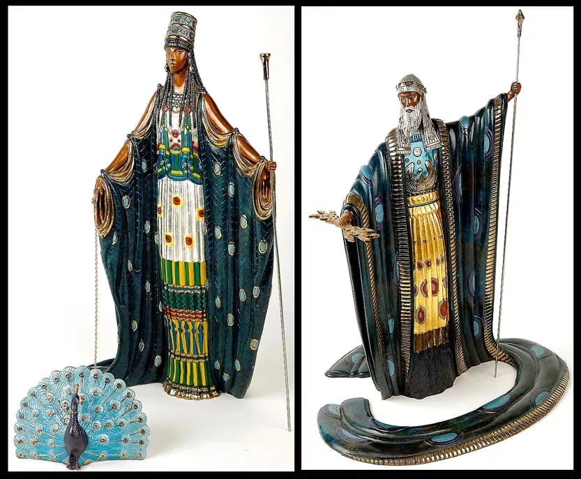Erte Hera Zeus Peacock Original Signed Bronze Sculpture 3-Piece Suite Rare (1 of 6)