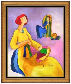 Linda Le Kinff Original Figurative Portrait Oil Painting Signed Framed Board