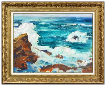 Maurice Logan Original Seascape Water Oil Painting Signed Framed on Board