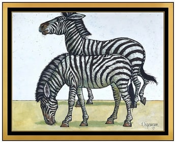 Keith Ingermann Original Zebra Nature Oil Painting Signed Framed on Board