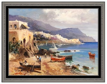 Claudio Simonetti Original Italy Seascape Landscape Oil Painting Signed Board