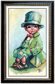 Tony Crosse Original Child Boy Portrait Oil Painting Signed Framed on Canvas