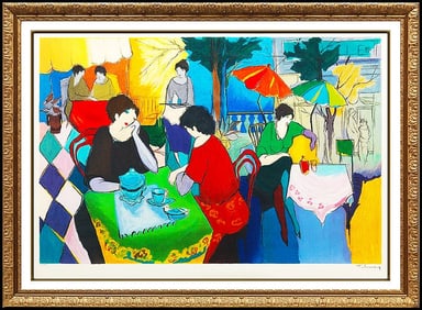 Itzchak Tarkay Cafe Danielle Large Original Embossed Color Serigraph Signed