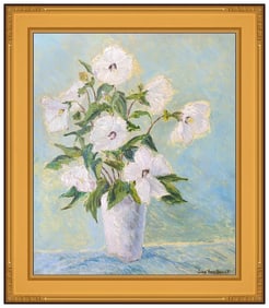 John Wells James Original Still Life Flowers Oil Painting Signed Framed Board