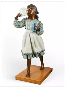 Ramon Parmenter Bubbles Large Original Bronze Sculpture Signed Child Girl Art