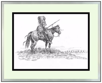 Joe Beeler Original Native American Horse Ink Drawing Signed Framed on Board