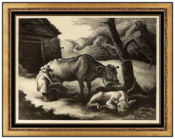 Thomas Hart Benton White Calf Original Hand-Signed Lithograph Illustration Art