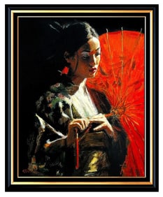 Fabian Perez Michiko Umbrella Large Hand-Embellished Giclee Signed on Canvas