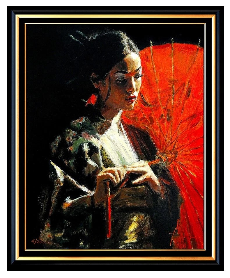 Fabian Perez Michiko Umbrella Large Hand-Embellished Giclee Signed on Canvas