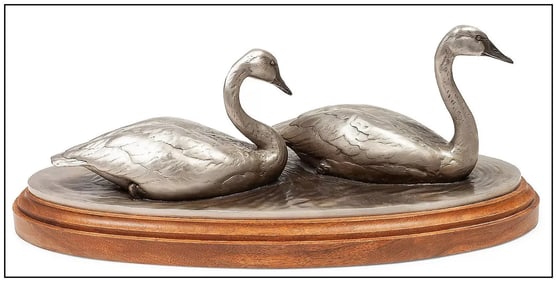 Chester Comstock Original Wildlife Swan Bronze Sculpture Signed Animal Art