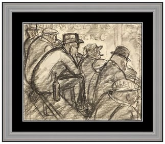 Carl Beetz Original Figures Charcoal Drawing Signed Framed on Paper