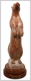 Lawrence Argent Original Hand-Carved Marble Otter Sculpture Signed Full-Round