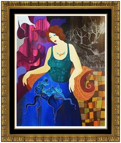 Itzchak Tarkay Large Original Embossed Serigraph Female Portrait Signed Art
