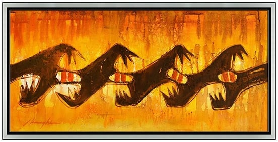 Dan Namingha Large Original Native American Oil Painting Signed Framed Canvas