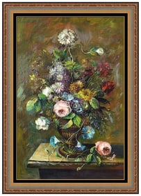 Fil Mottola Original Flower Still Life Oil Painting Signed Framed on Board