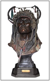 Joe Beeler Sundance Chief Original Bronze Bust Sculpture Signed Native Art