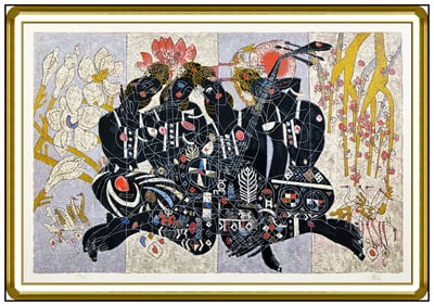 Jiang Tie Feng Four Season Large Original Color Serigraph Signed Female Portrait