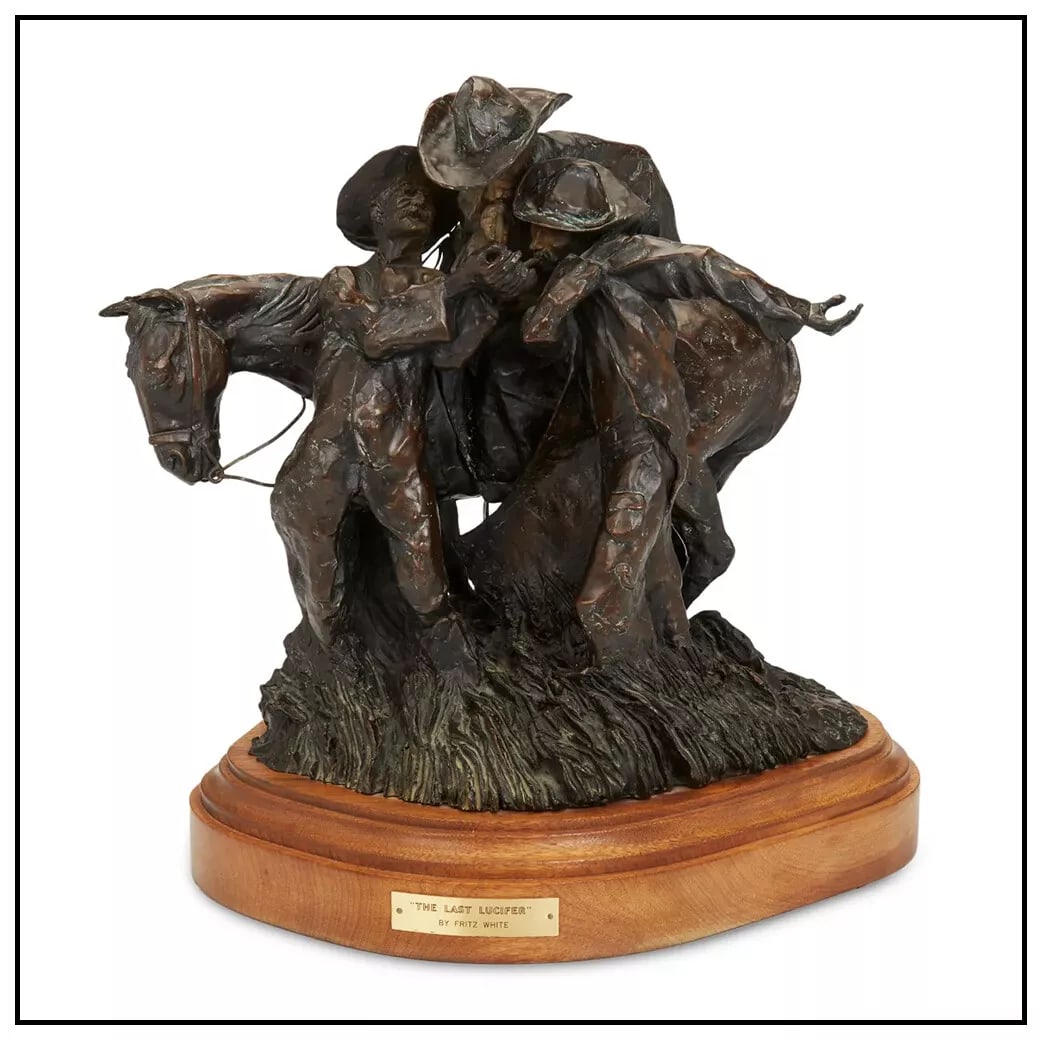 Fritz White The Last Lucifer Original Bronze Sculpture Signed Western Cowboy (1 of 4)