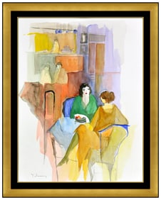 Itzchak Tarkay Original Cafe Lady Portrait Watercolor Painting Signed Framed