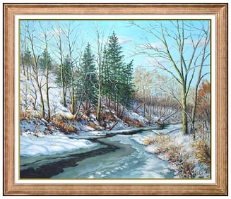 Mildred Gehman Original Winter Landscape Oil Painting Signed Framed on Canvas