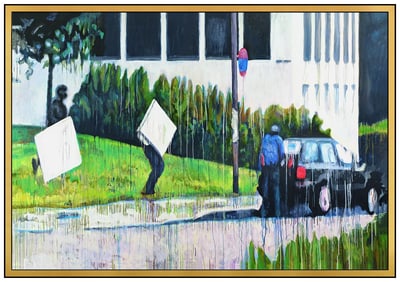 Steve Hurd Large Original Modern Oil Painting Signed Framed on Canvas